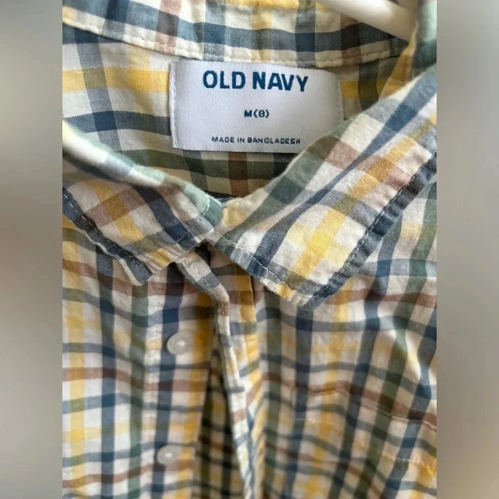 Old Navy. Boys Blue Green Yellow Plaid Short Sleeve Button Down Size 8
